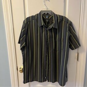 Kuhl Men's Shirt Button Down with Gray and Green Stripes XL